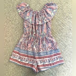 Pink Paisley Print Off the Shoulder Romper Size Small